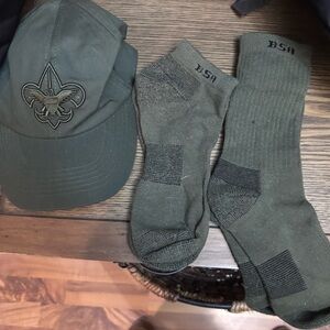 Boy Scouts of America Hat and two pair Olive Green Socks